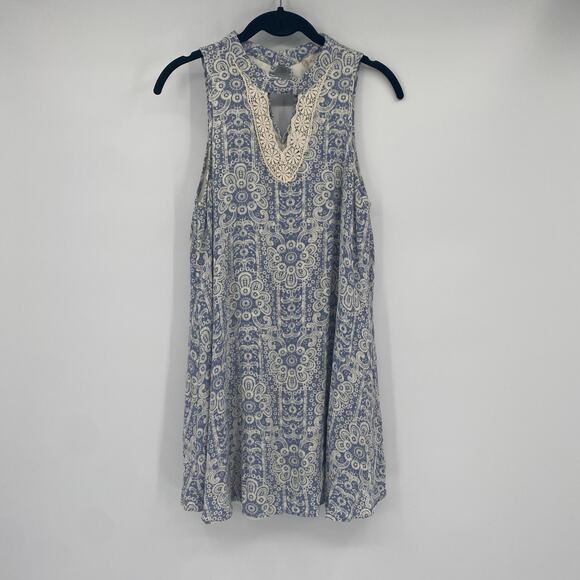 Altar’d State Women's Ivory & Blue Keyhole Tank Mini Swing Dress Size Small - Picture 3 of 8